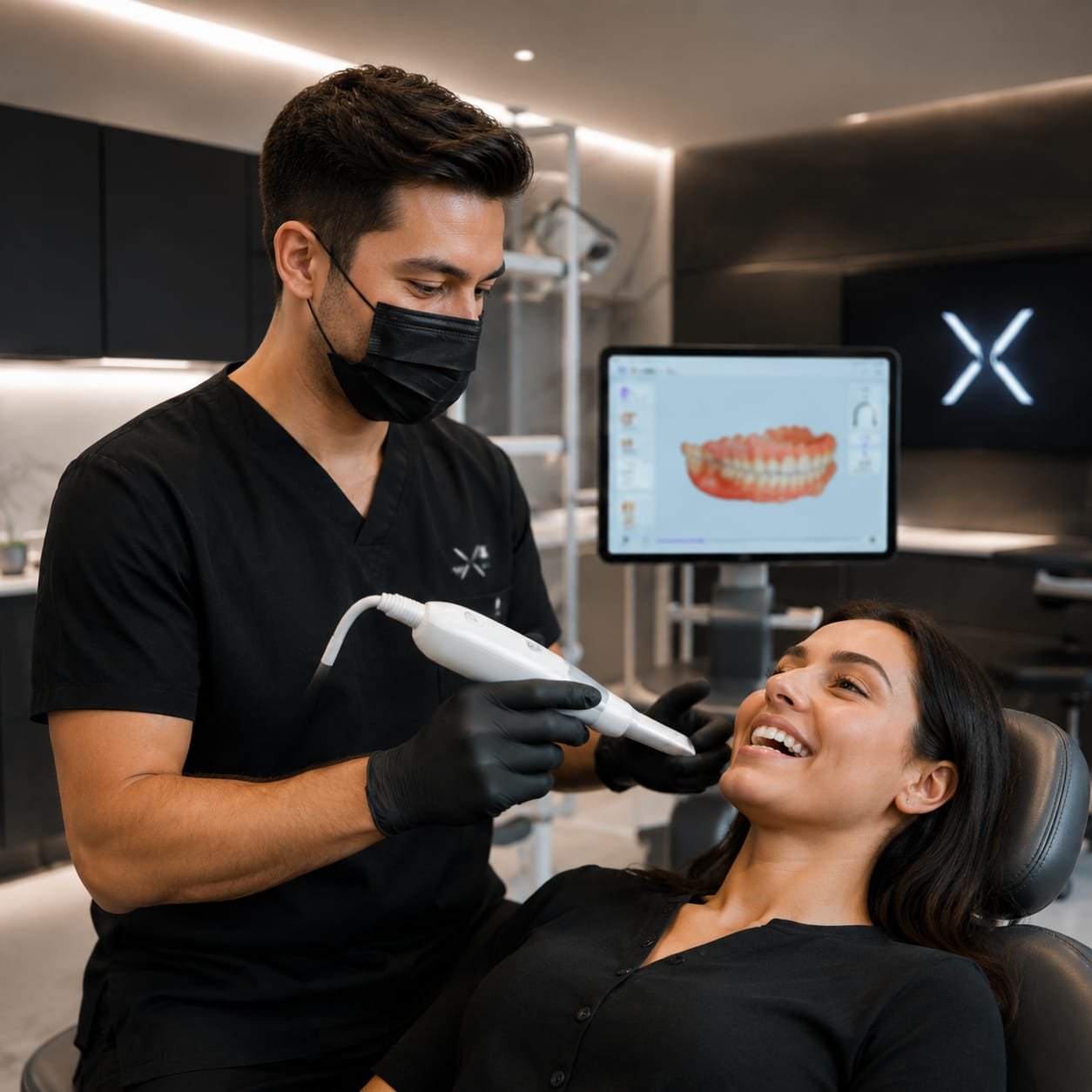 Dentist performing a 3D intraoral scan for clear aligner treatment at a NextGen Alygn partner clinic